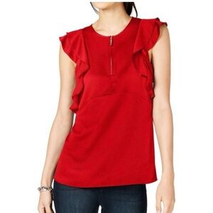 Red Ruffle Sleeveless Top